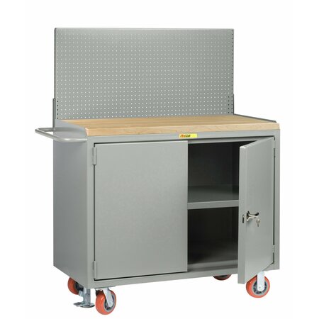 LITTLE GIANT Mobile Bench Cabinets, 36"W, Center Shelf, Butcher Block, Pegboard MJ3-2D-2436FLPB
